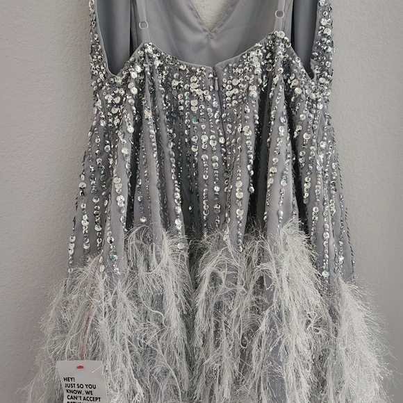 NWT ASOS Size 4 US Sequin Cami Mini Dress with Faux Feather Hem in Ice Blue - Picture 8 of 15